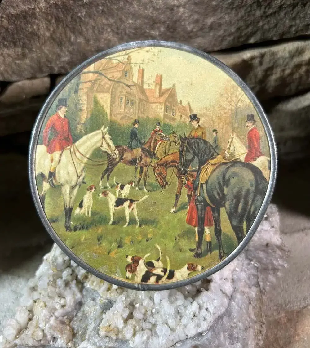 Fox Hunting Scene double mirror compact horses and Pointer Setters Victorian